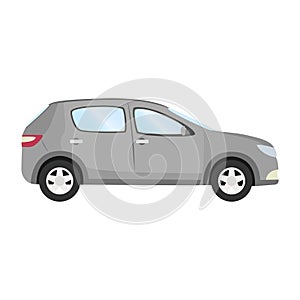 Car template on white background. Business hatchback isolated. grey hatchback flat style. side view