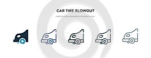 Car tire blowout icon in different style vector illustration. two colored and black car tire blowout vector icons designed in