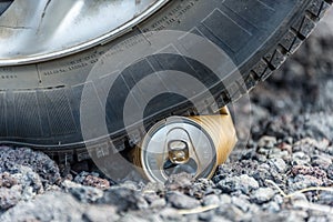 Car tire on can