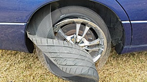 Car tire malfunction flat