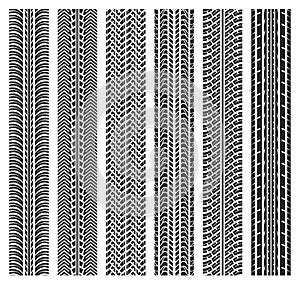 Car tire patterns, wheel tyre tread track imprints