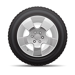 Car tire radial wheel metal alloy on isolated background vector.