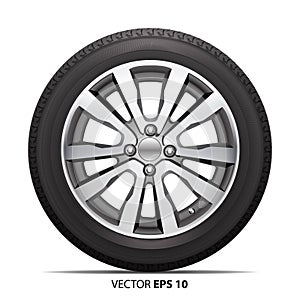 Car tire radial wheel metal alloy on isolated background vector.