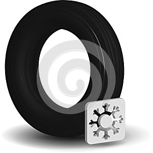 Car tire in realistic 3D performance with a snowflake icon