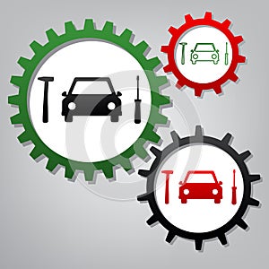 Car tire repair service sign. Vector. Three connected gears with