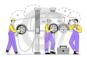 Car tire service vector doodle