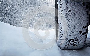 Car tire in the snow