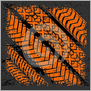 Car tire tracks with grunge - vector set