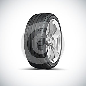 Car tire vector isolated on white background. Aluminum wheel car tyre style racing. Black auto wheel.