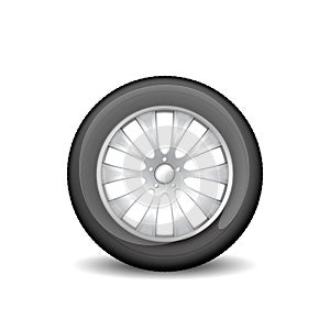 Car tire wheel isolated on white background. Realistic rubber protector and metal disk