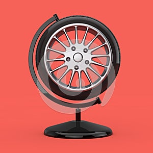 Car Tire Wheel in the Shape of Earth Globe. 3d Rendering