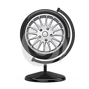 Car Tire Wheel in the Shape of Earth Globe. 3d Rendering