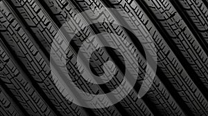 Car tires background. 3d illustration. Black and white texture.