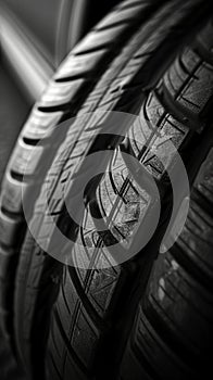Car tires close-up on black background