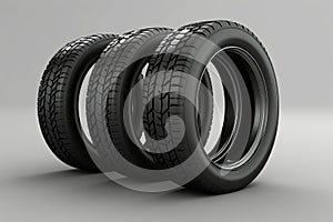 Car tires close-up on white background