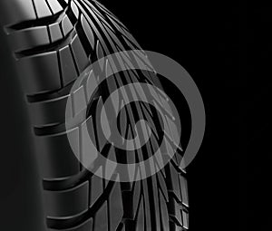 Car tires close-up Winter wheel profile structure on black background - 3d rendering