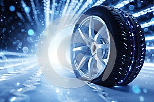 Car tires cold drive winter transportation speed vehicle snow rubber road background wheel