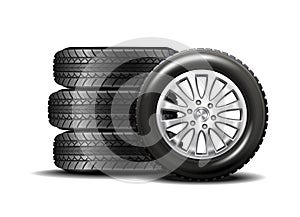 Car tires isolated on white background