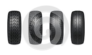 Car tires realistic design isolated on white background, vector