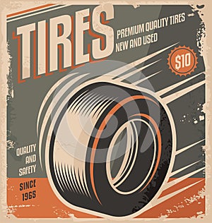 Car tires retro poster design