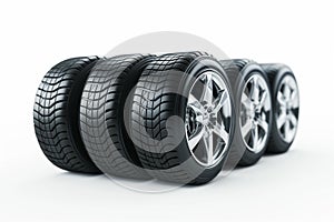 Car tires with rims on a white background