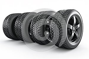 Car tires with rims on a white background