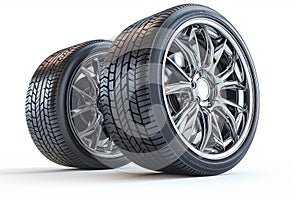 Car tires with rims on a white background