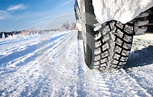 Car tires on the road