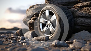 car tires on rock background, ai generated