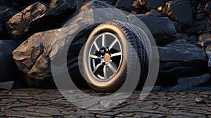 car tires on rock background, ai generated