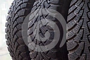 Car tires in a row
