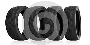 Car tires set on white background. 3d illustration