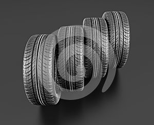 Car tires on white background