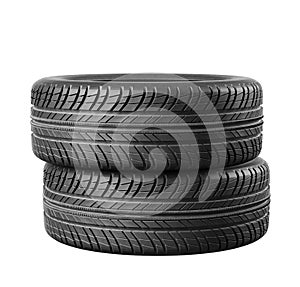 Car tires on white background