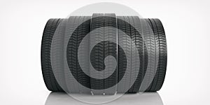 Car tires on white background. 3d illustration