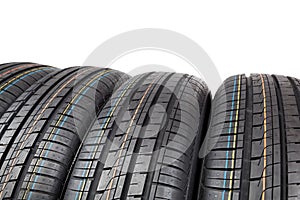 Car tires on white background.