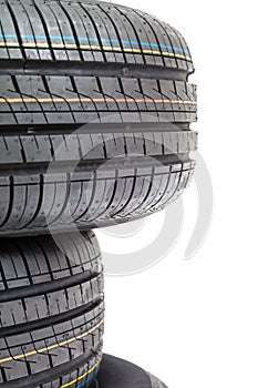 Car tires on white background.