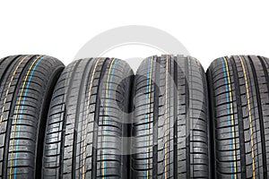 Car tires on white background.