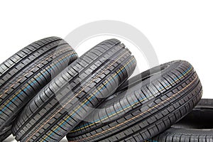 Car tires on white background.