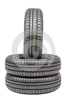 Car tires on white background.