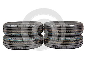 Car tires on white background.