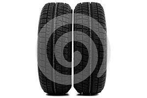 car tires with winter tread on white background