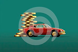 a car on top of stack of gold coins. Fuel concept.