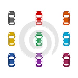 Car top view icon isolated on white background. Set icons colorful