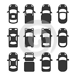 Car Top View Icons Set on White Background. Vector