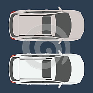 Car top view. Realistic and flat color style design vector.