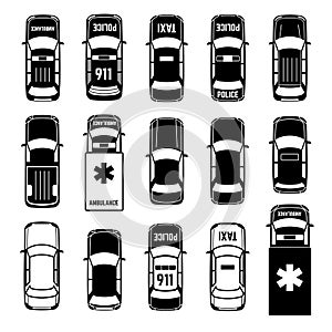 Car top view transportation vector black icons