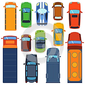 Car top view vector set.