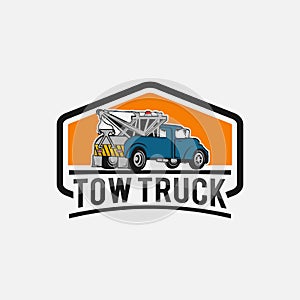 car tow truck emblems, labels and design elements,pickup truck logos, emblems and icons. Car service logotype design. Tow and