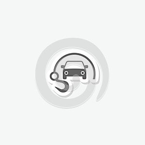 Car towing hook icon sticker isolated on gray background